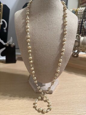 Classic Ivory Faux Pearl Beaded Necklace with Loop Pendant - Women Jewelry
